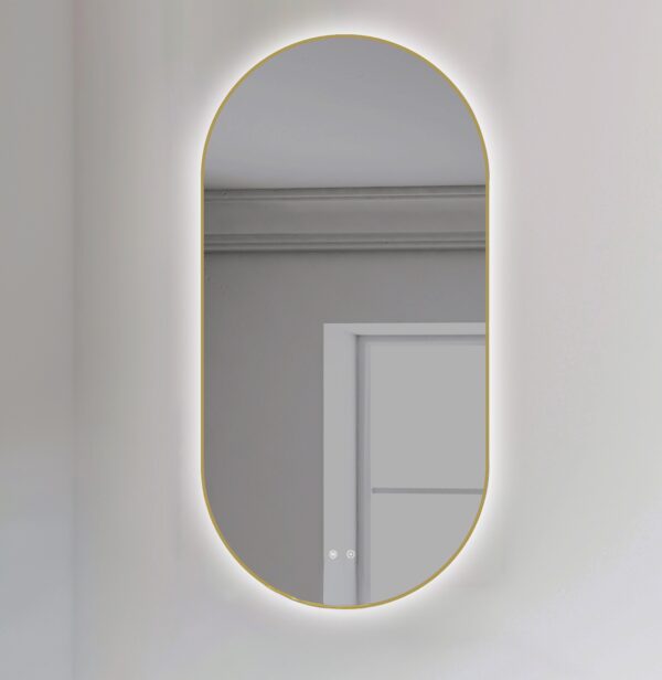 ESPEJO OVAL CON CONTORNO ORO RETROILUMINADO DOBLE TOUCH
