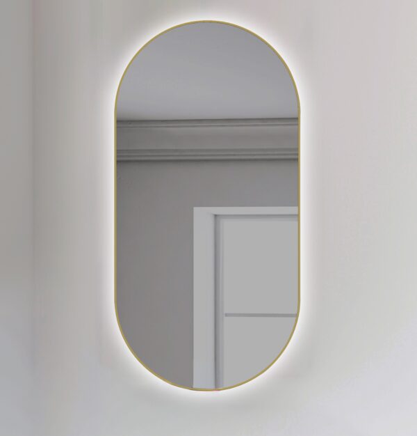ESPEJO OVAL CON CONTORNO ORO RETROILUMINADO SIN TOUCH