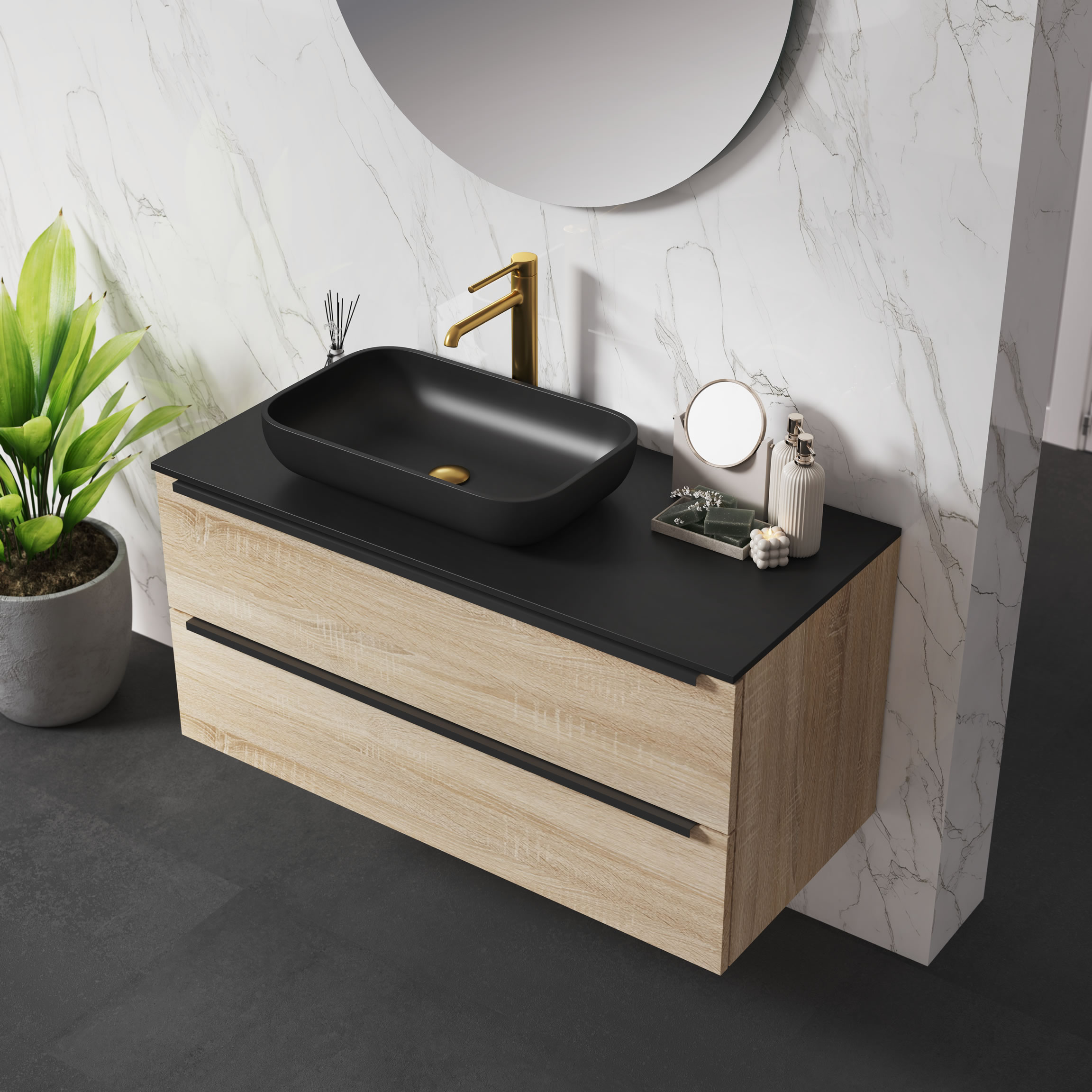 Lavabos de carga mineral lacada sobre encimera