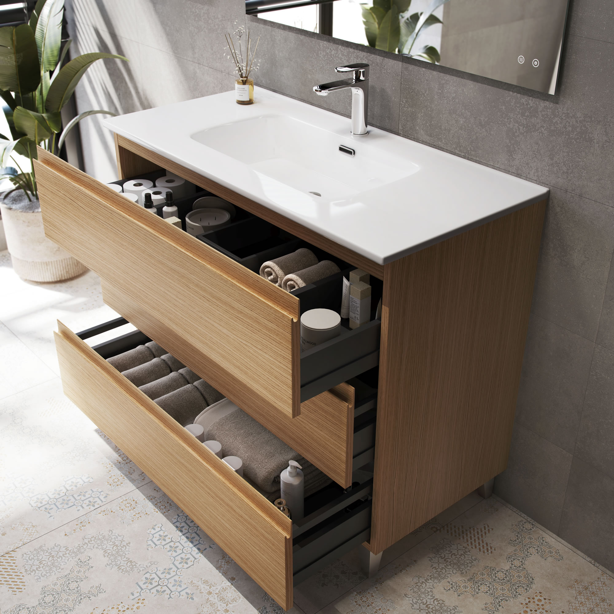 Muebles de baño con tres cajones: más espacio, más orden y sin perder estilo