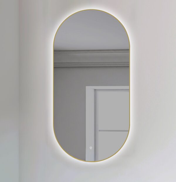 ESPEJO OVAL CON CONTORNO ORO RETROILUMINADO UN TOUCH (ON/OFF)